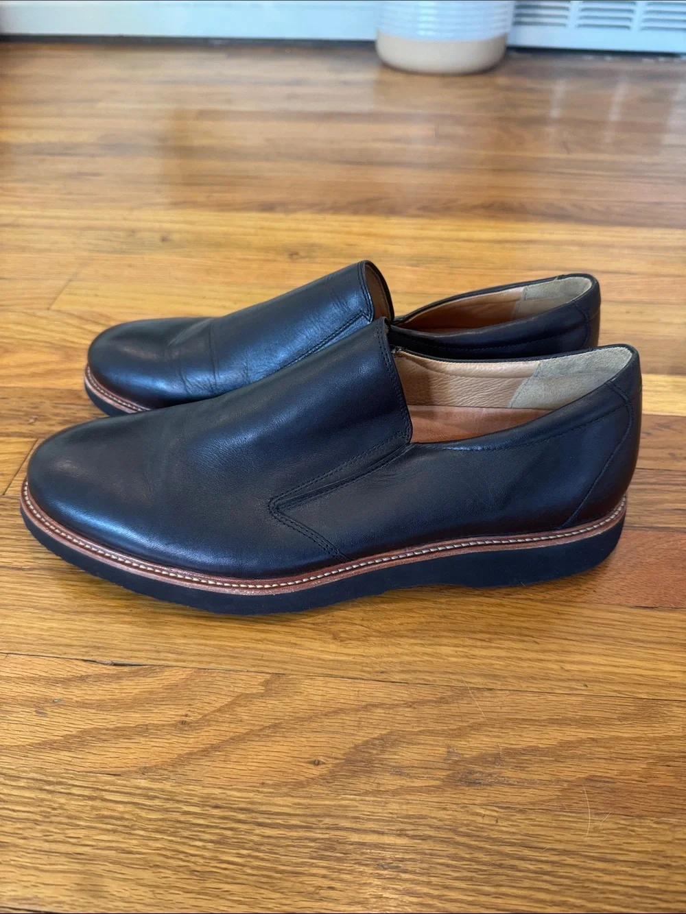 Samuel Hubbard Men's Black Leather Slip-On Dress Loafers
